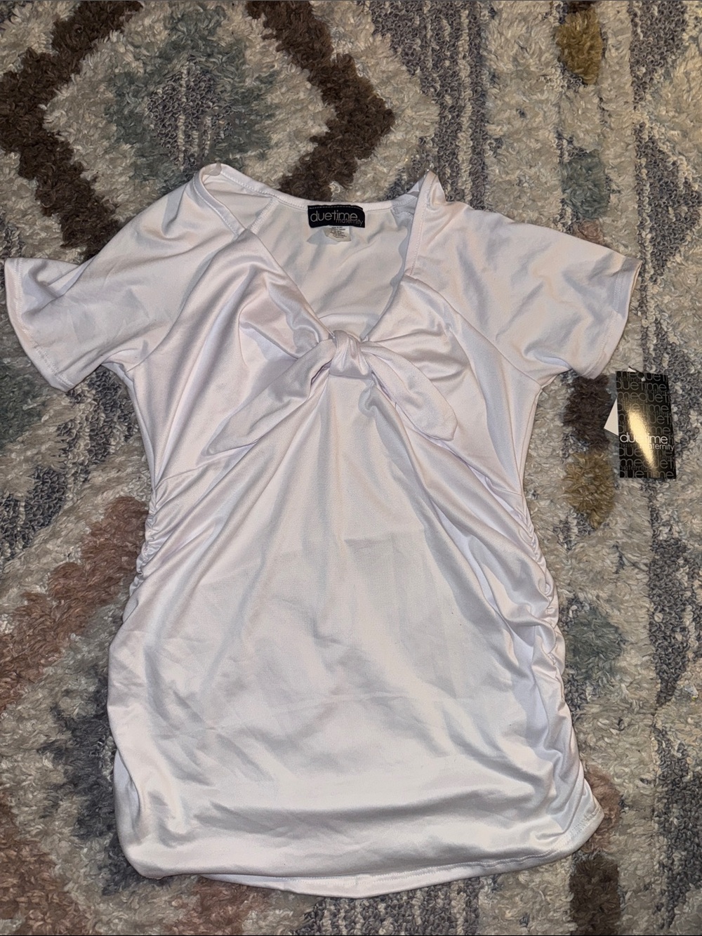 Due Time White Knot-Front Ruched Women’s Top